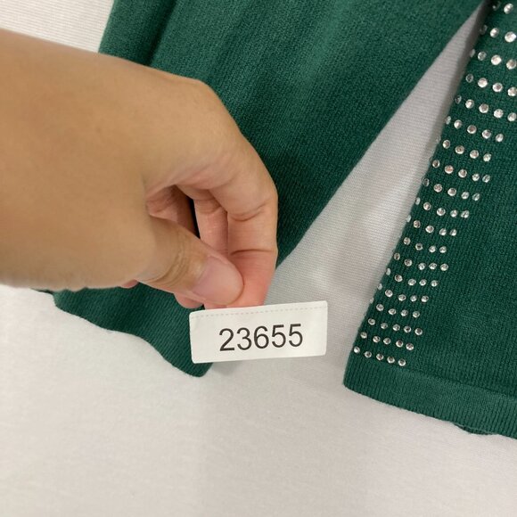 New Liv Milano Large V Neck Green Embellished Long Sleeve Knit Light Sweater - Picture 10 of 10